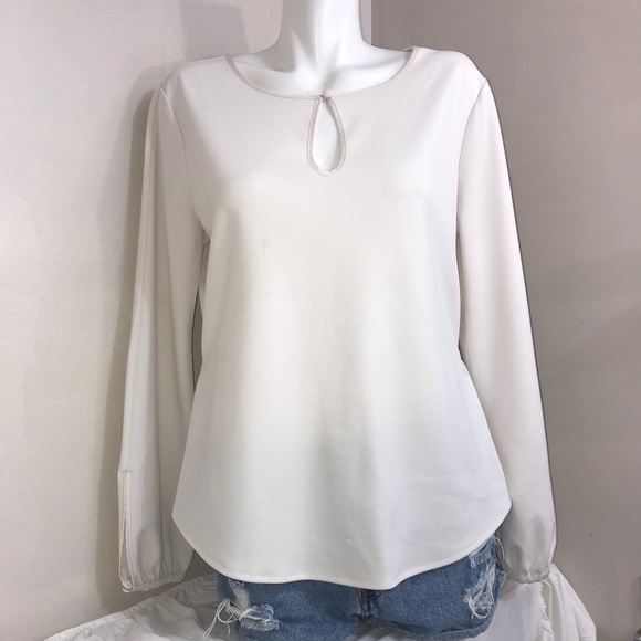 🧩Ann Taylor All White Ruffled Long Sleeve Blouse - Picture 1 of 12